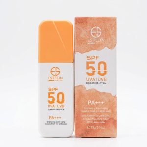 لوسیون ضد آفتاب استلین SPF50 روشن کننده و جوانساز مدل بدون رد سفیدی 75 میل / Estelin